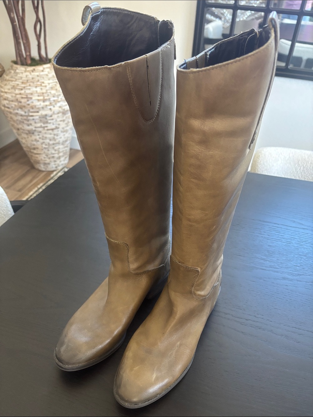Women's Tall Leather Riding Boots - Tan size 8.5
